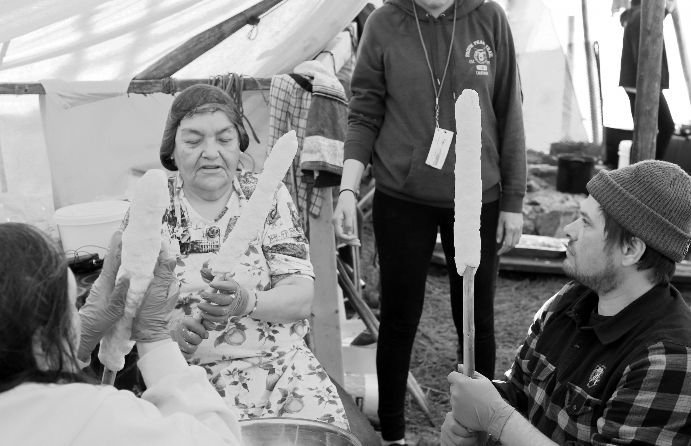 Bannock preparation under the tipi